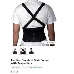 Medline Standard Back Support with Suspenders XL Black‎